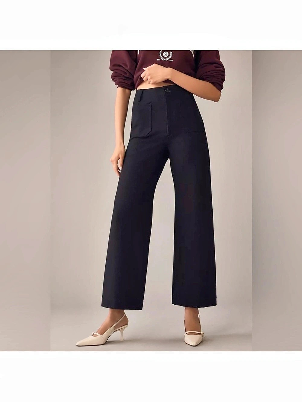 Maeve The Colette Wide Leg Pants in Black Waist 26
